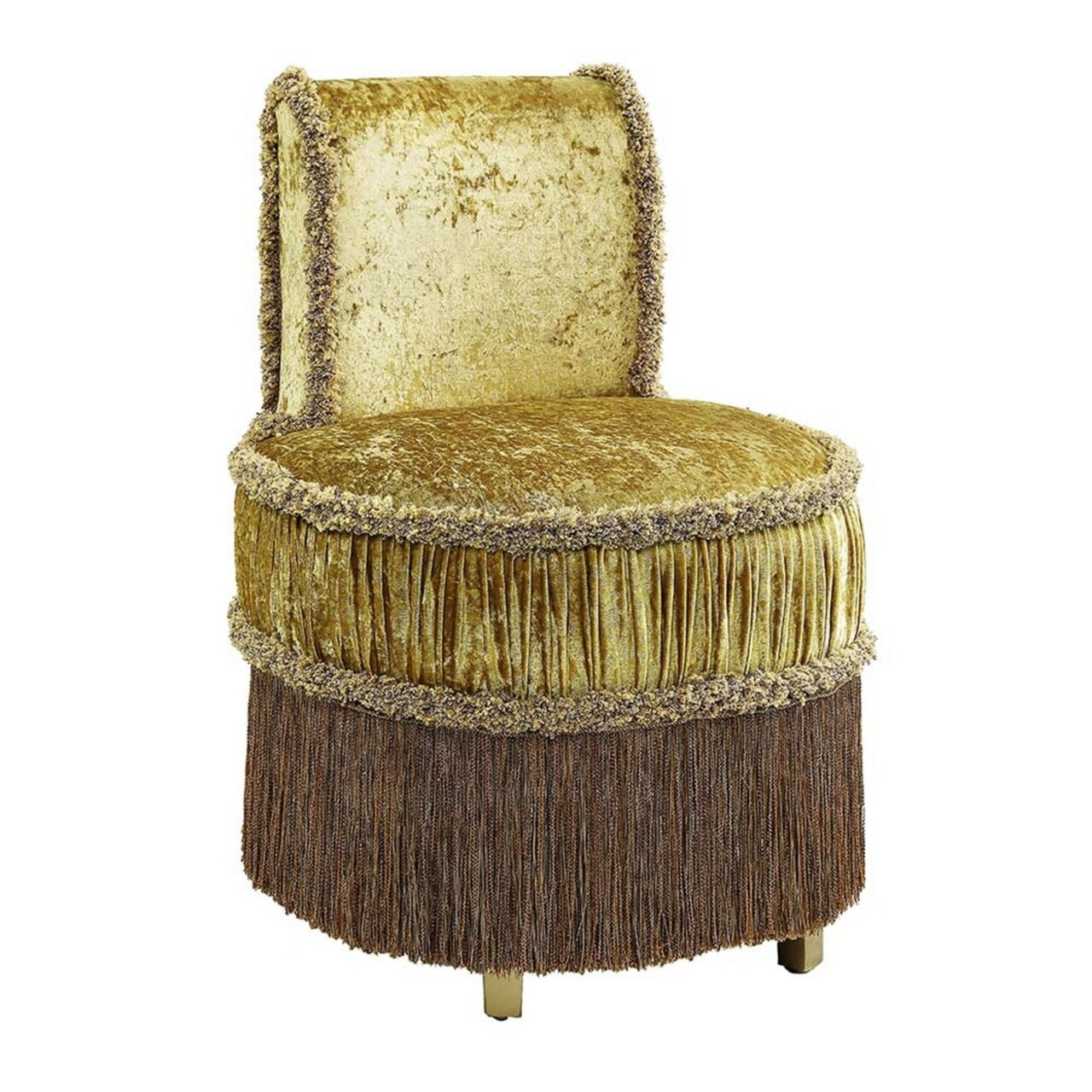 Saltoro Sherpi Altair 26 Inch Luxury Vanity Stool, Gold Velvet Upholstery, Skirted Trim-